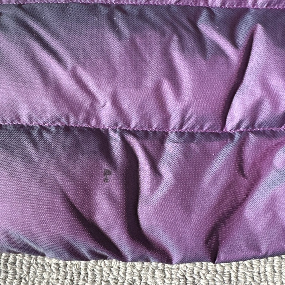 Girls North Face Purple Metallic Down Puffer Hooded Jacket - Picture 3 of 5